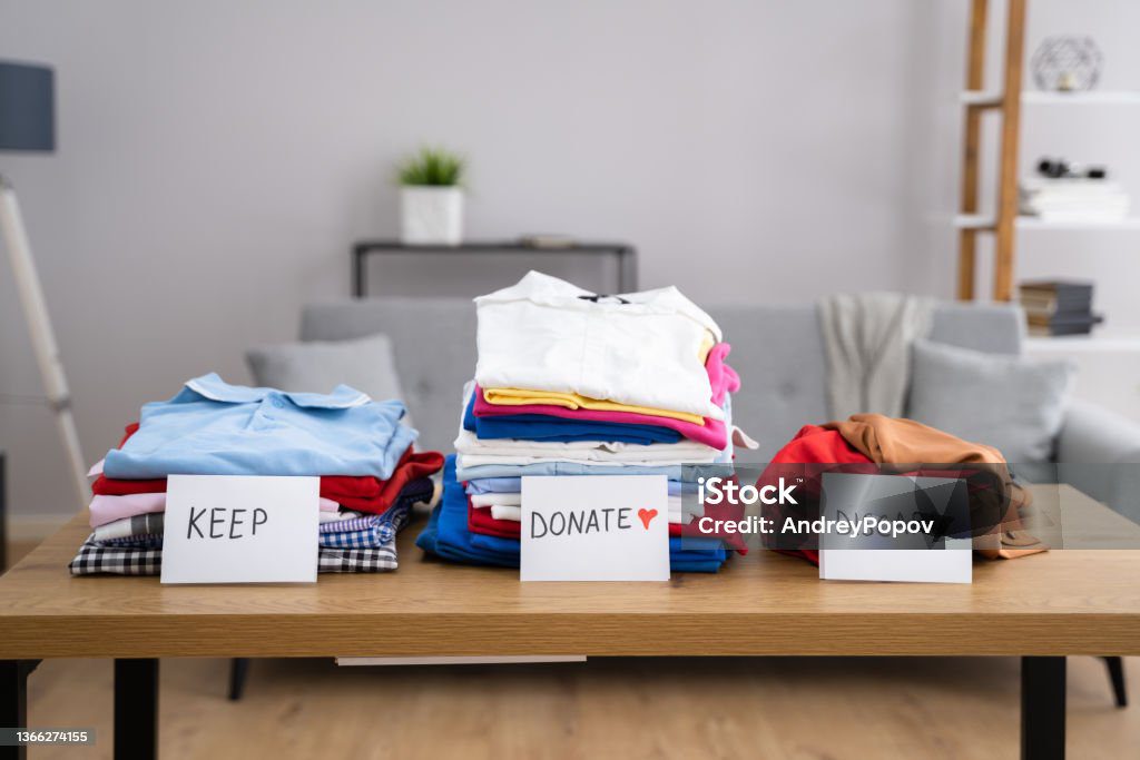 Declutter Clothes Wardrobe. Keep And Donate Fashion
